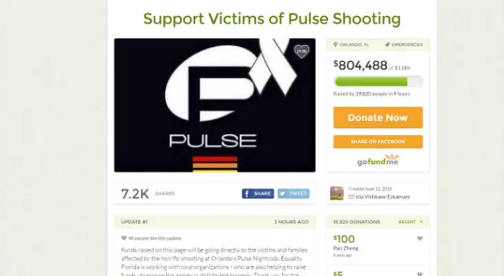 Campaña de GoFundMe recauda más de 800 mil dólares en 10 horas para las víctimas de Orlando