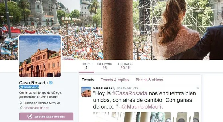 La Casa Rosada de Argentina estrena cuenta en Twitter