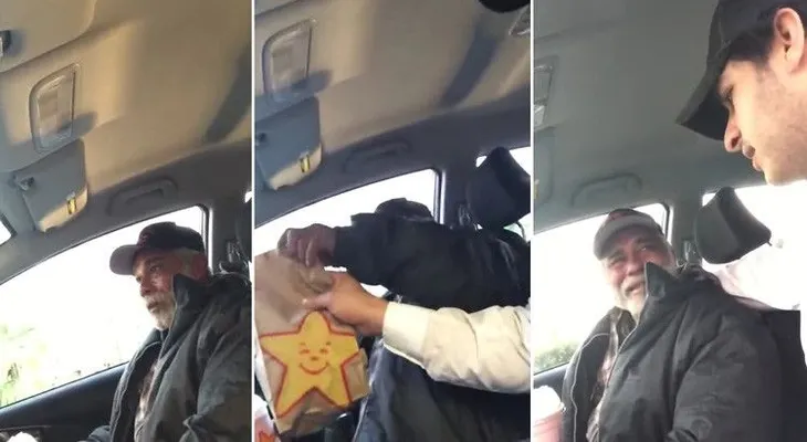 Veterano de guerra en la indigencia rompe a llorar cuando un joven le ofrece comida (VIDEO)