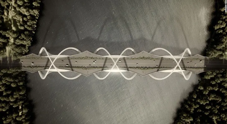 Concepto simbólico de puente para los Juegos de Invierno lleva los anillos olímpicos a nuevas alturas