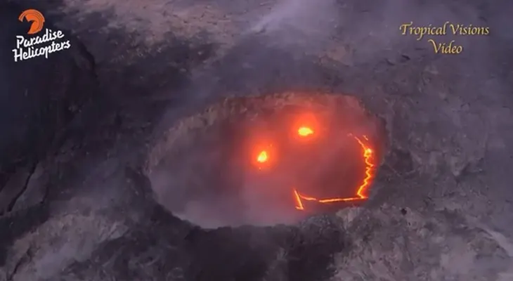 Una cara feliz de lava te da la bienvenida al volcán Kilauea