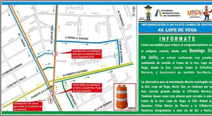 Conductores rechazan plan de AMET para que Lope de Vega sea una sola vía