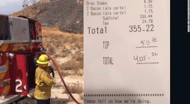 Misteriosa mujer paga la cena de 25 bomberos exhaustos