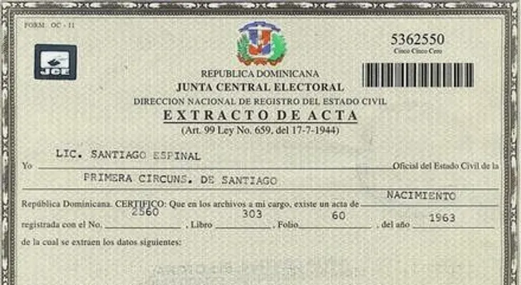 No será necesario certificar, ni legalizar actas de nacimiento en la República Dominicana