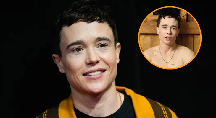 Elliot Page posa con el torso descubierto en una sesión fotográfica LGBTQ+ en los baños públicos de Nueva York