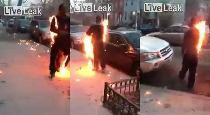 El misterio del hombre que camina tranquilo mientras se prende fuego en Nueva York