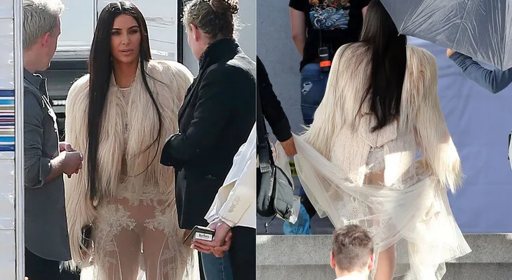 Kim Kardashian debutó en cine con un vestido transparente y sin ropa interior