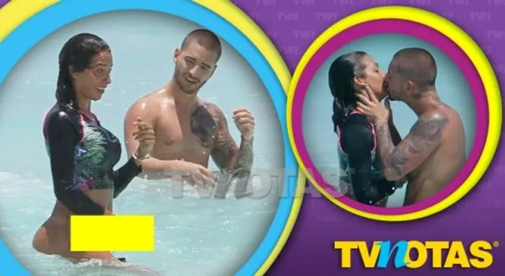 Maluma se dio calentón en la playa con tremenda morena ¡que se quitó la tanga en el mar!