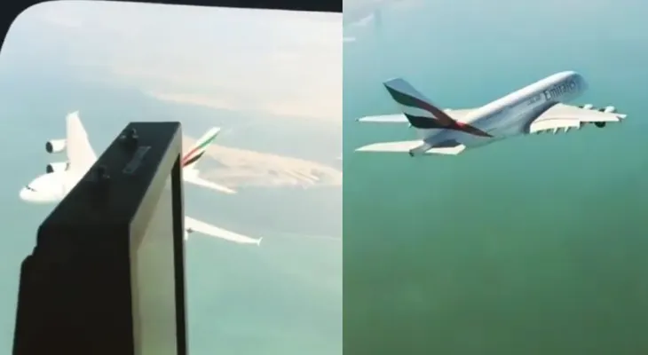 ¿Qué pasa cuando el avión de pasajeros más grande del mundo vuela justo debajo de un helicóptero?