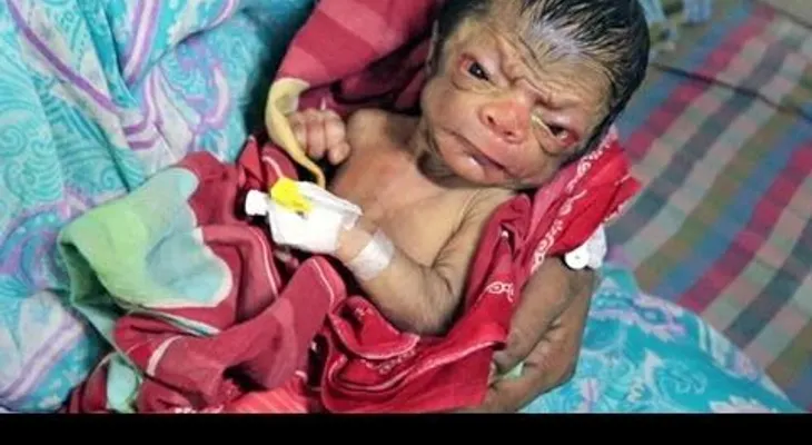 ADVERTENCIA, VIDEO FUERTE: Nace bebé con rostro de un anciano