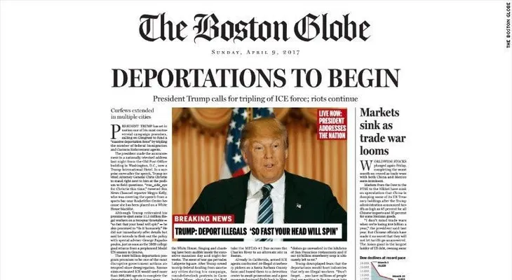 Sátira del Boston Globe sobre Trump: 'Deportaciones a punto de empezar'