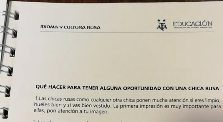 Polémica en Argentina por manual de la AFA para "tener una oportunidad con una chica rusa"