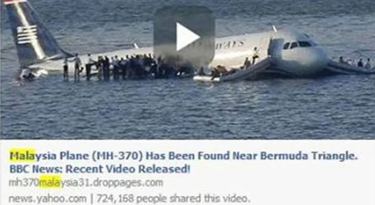"El avión de Malasia fue hallado en el Triángulo de las Bermudas": Los 'hackers' se benefician de falsos enlaces de Facebook 