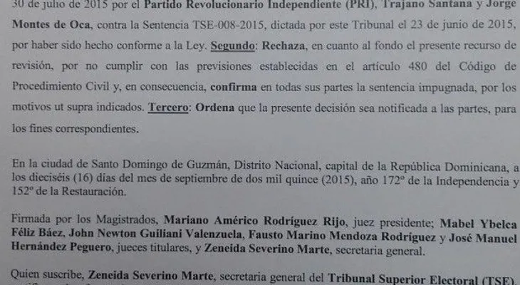 TSE rechaza recurso de revisión de Trajano Santana y anula sus asambleas en el PRI