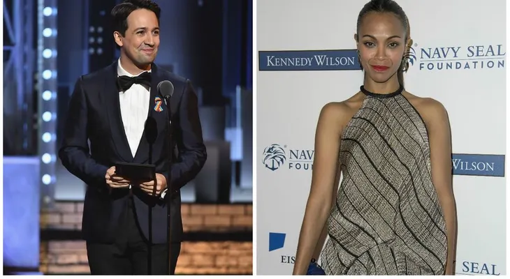 Zoe Saldaña y Lin-Manuel con Paseo de la Fama de Hollywood