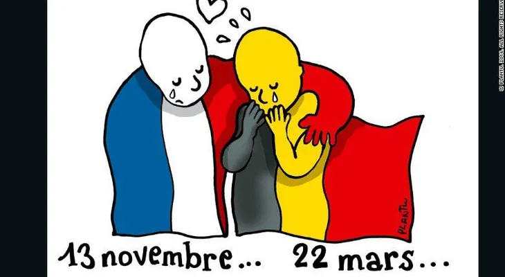 Las lágrimas de Tintín y otros dibujos por la tragedia en Bruselas