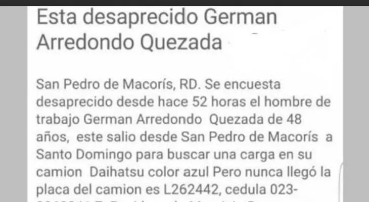 Desaparece padre de abogada en San Pedro de Macorís
