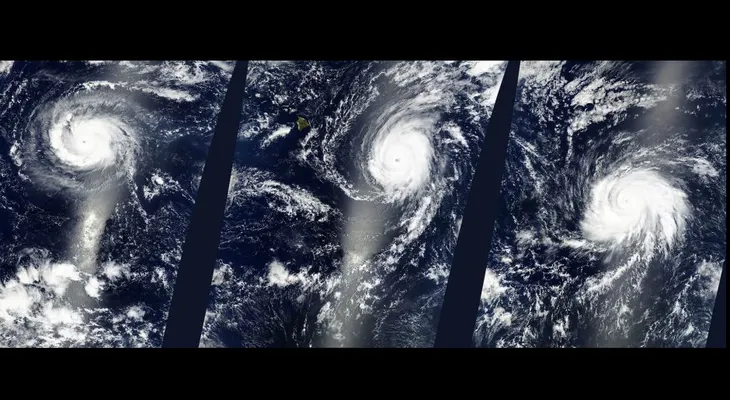 NASA capta imagen nunca antes vista de tres huracanes en línea sobre el Pacífico