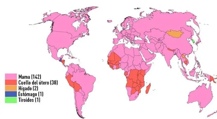 Un mapa muestra dónde predominan los diferentes tipos de cáncer  