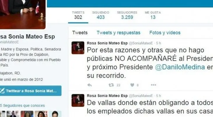 Senadora Mateo anuncia no acompañará a Danilo en recorrido en Dajabón