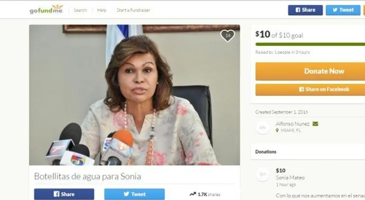 Crean cuenta de recaudación para que Sonia Mateo pueda comprar sus botellitas de agua
