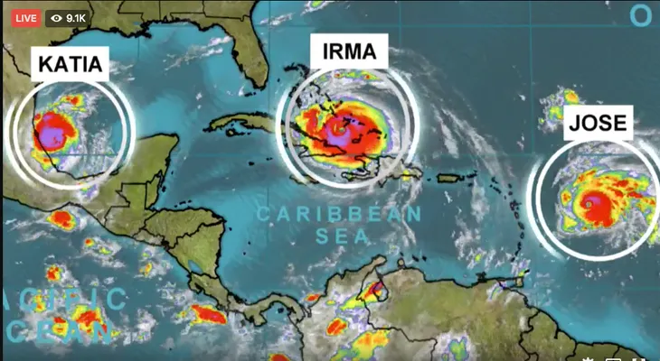 Recorrido de Irma, Katia y Jose, los tres huracanes en el Atlántic