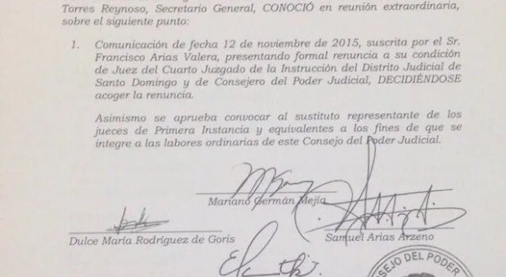 Renuncia juez Francisco Arias Valera; Consejo del Poder Judicial la acepta