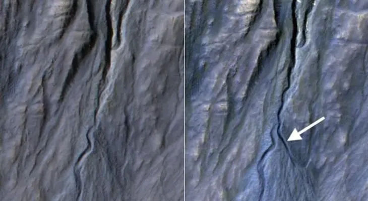 La NASA muestra la fotografía de un desfiladero marciano recién formado