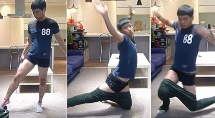 Mira como se pone el pantalón sin usar las manos
