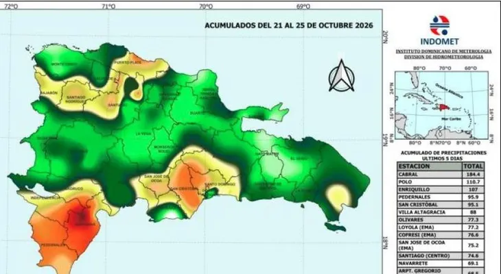 Lluvias de octubre dejan acumulados de hasta 221.1 milímetros en Villa Altagracia