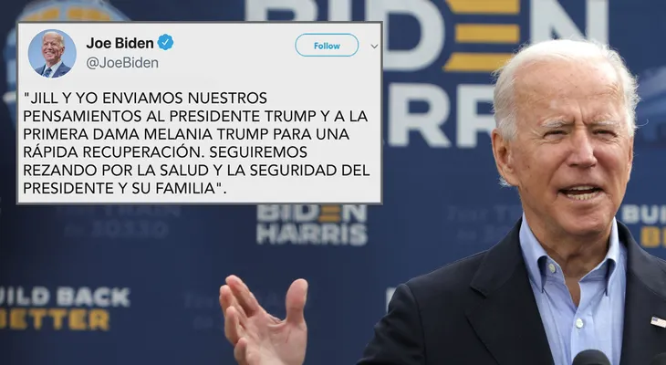 Biden se hará la prueba de COVID-19 y desea una "rápida recuperación" a Trump