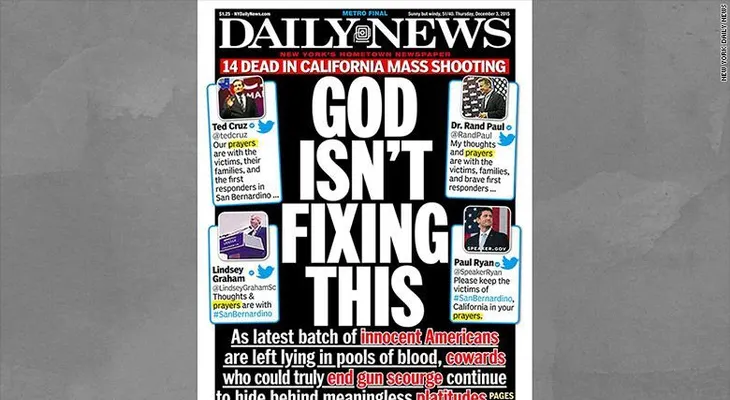 Portada del 'NY Daily News' sobre el tiroteo de San Bernardino: 'Dios no está arreglando esto'