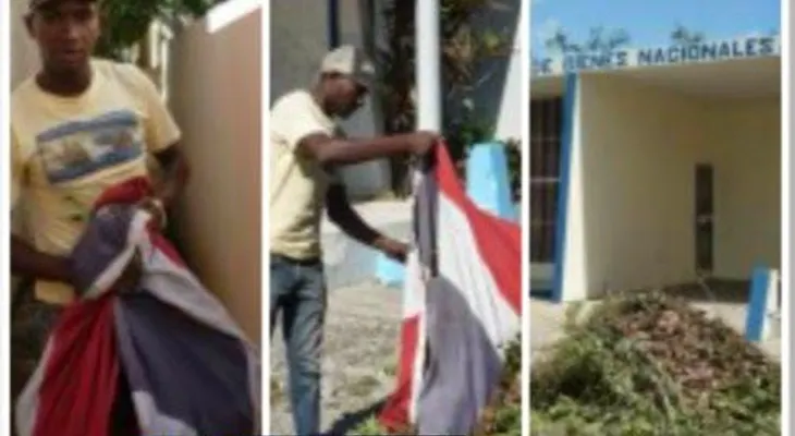 En oficina de Bienes Nacionales, usan "Bandera Nacional" para botar basura