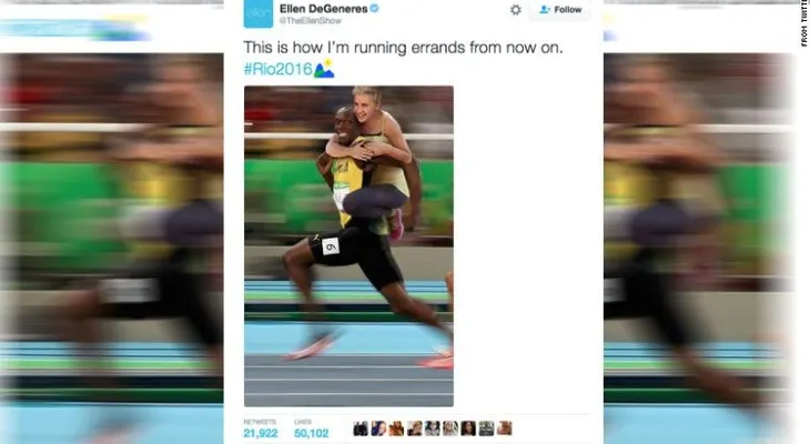 Internautas califican de racista un tuit de Ellen sobre Usain Bolt