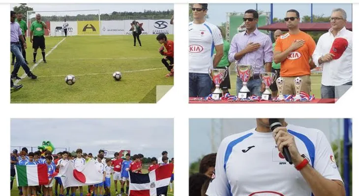 Villanueva y Díaz realizan la patada inaugural del II torneo de fútsal de Grupo Viamar Mundialito Kia 2015