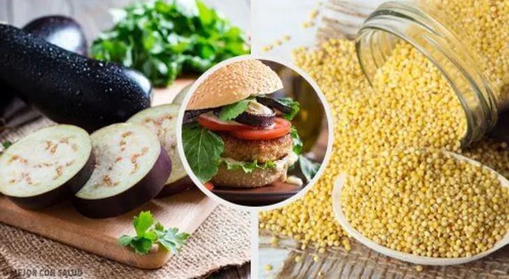 Deliciosas hamburguesas veganas de mijo y berenjena