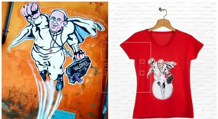  Camisetas con el grafiti de "Superpapa" financiarán obras de caridad del Vaticano 