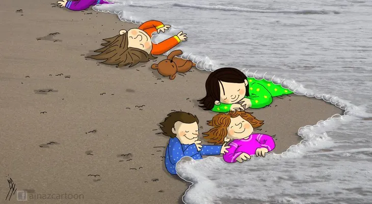 Artistas representan la muerte del niño sirio en la playa turca